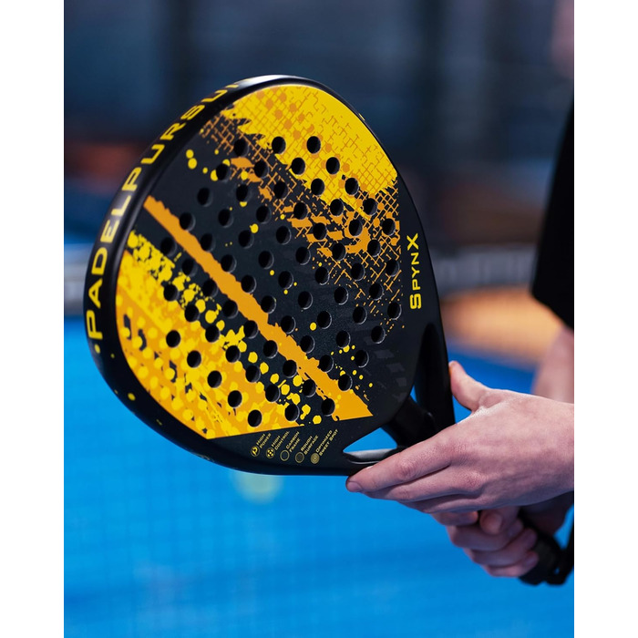 Плекачка для падел-тенісу PadelPursuit SpynX з 100% карбону, спеціальне покриття для кращого обертання, ракетка для чоловіків та жінок - 360г, легка та довговічна, чохол у подарунок