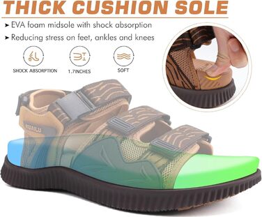 Чоловічі трекінгові сандалії KuaiLu: зручні, ортопедичні, для підтримки стопи при фасціїтусі, для активного відпочинку, літні, легкі, з відкритими пальцями, з регульованою застібкою-липучкою, розмір 48 EU, хакі-коричневі