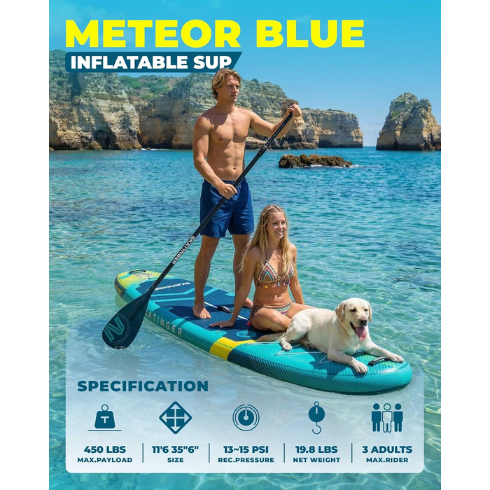 Надувне SUP-борд Skatinger для йоги та стоячи, 289x864x152 мм, 1600D рюкзак, блакитний