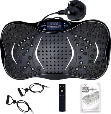 Платформа для тренувань MAXSTRENGTH з вібрацією | 99 рівнів інтенсивності та 5 програм | Тренування всього тіла | Домашні фітнес-прилади з Bluetooth-динаміками та еластичними стрічками (Чорний)