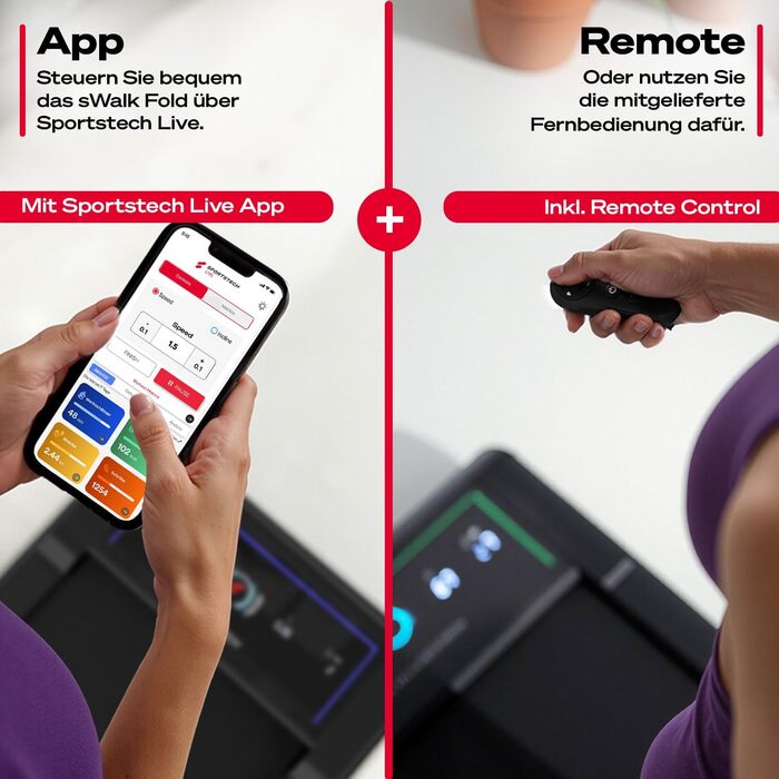 Тренажер Sportstech sWalk Fold: компактний біговий доріжки для дому з LED-підсвіткою та керуванням через додаток, до 6 км/год, 120 кг