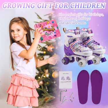 Роликові ковзани для дітей, ролики для дівчаток та початківців, регульовані, з підсвічуванням, дихаючі, фіолетові