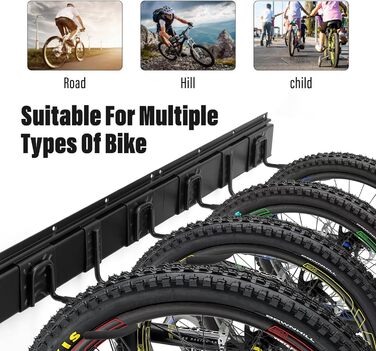 Стійка для зберігання велосипедів на стіну Sinoer на 6 велосипедів та 5 шлемів, з гачками для інструментів, для гаража або дому, вертикальна, внутрішня ширина 90 мм, 3 рейки, 16 дюймів
