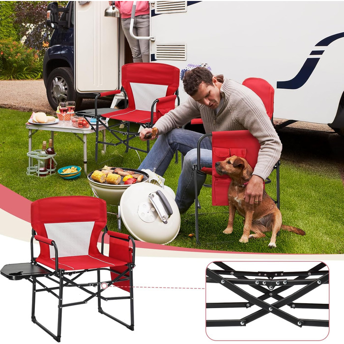 Кемпінговий стілець LEADZM складний з бічним столиком та відділенням для зберігання, вентильована спинка, 10 кг вантажопідйомність, 600D Oxford тканину, металевий каркас, 6x60x9 см, легкий та компактний для відпочинку на природі, риболовлі, фестивалів (2 