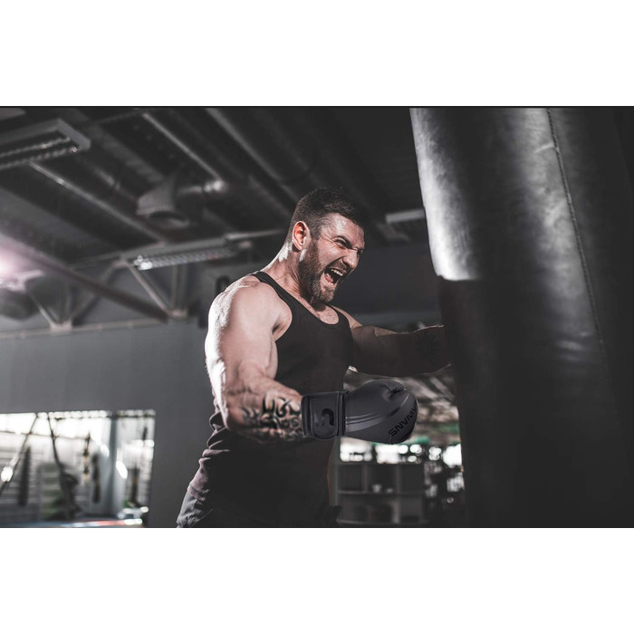 Професійні боксерські рукавички SAWANS для MMA, спарингу, кікбоксингу, боксерської груші, тренувань та боїв Муай Тай, матові чорні, 12 OZ