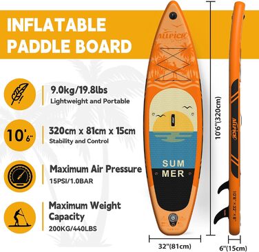 Надувна SUP-дошка ALLPICK Premium з камеротримачем, комплект аксесуарів, регульоване весло, для початківців і досвідчених, до 180 кг
