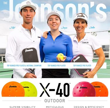 Піклбол м’ячі Franklin Sports X-40 для вулиці, жовті, 12 шт, сертифіковані USAPA, офіційні для US Open