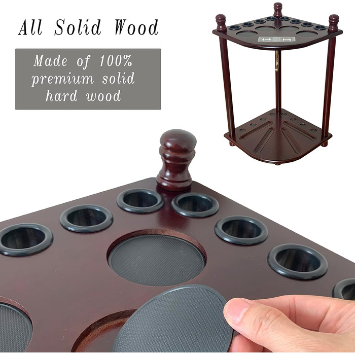 Підставка для київ для більярду на підлозі для 8 київ та аксесуарів, дерев'яна підставка для київ, кутова підставка з гачками та табло (махагон)