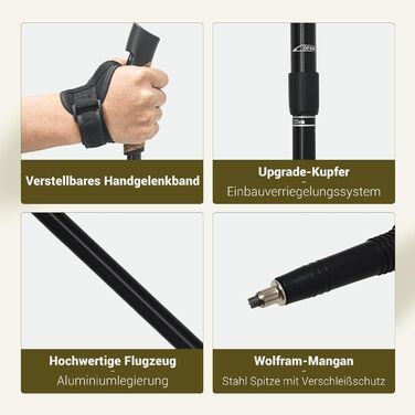 Чоловічі та жіночі палиці для скандинавської ходьби, 2 шт. Телескопічні палиці для трекінгу з алюмінію з гумовими накладками (пряма ручка, чорний колір)