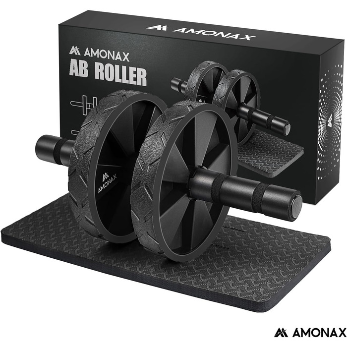 Ролер для пресу Amonax - тренажер для пресу з килимком для колін, для чоловіків та жінок, чорний
