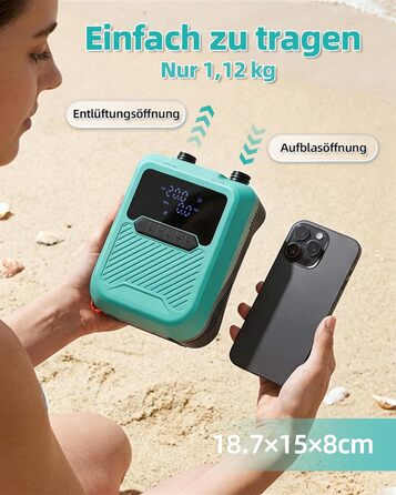Насос електричний для SUP дошки 20PSI, 12V, автомобільний, подвійного дії, для накачування та здування SUP, каяків, надувних матраців