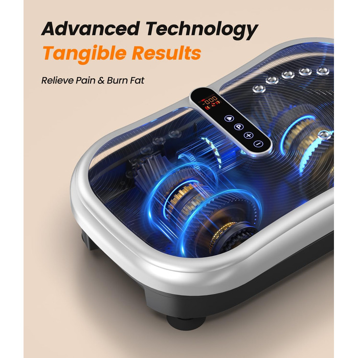 Вібраційна платформа 200W для фітнесу з пультом дистанційного керування, 120 рівнів, ультразвук та гумові ніжки – для домашніх тренувань, підтяжки м'язів та регенерації, ідеально для жінок та людей похилого віку, сріблястого кольору