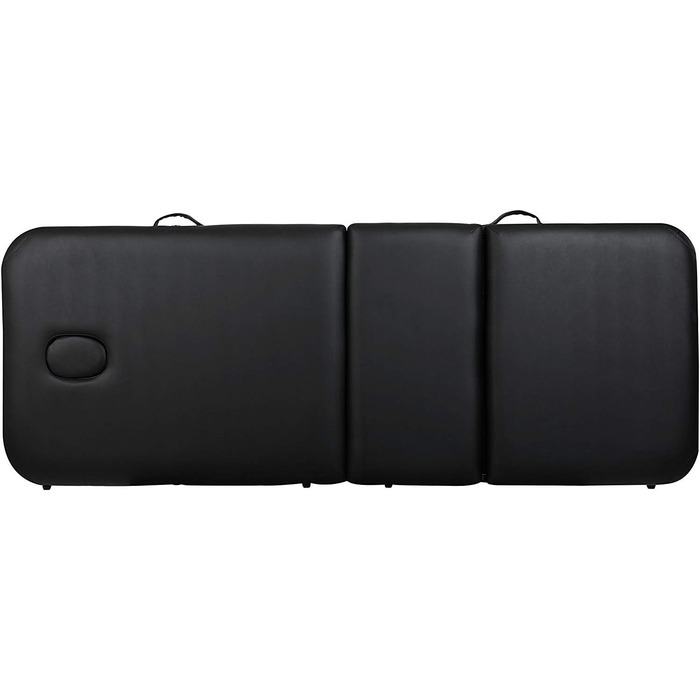 Професійний масажний стіл FRANKYSTAR для косметологів та фізіотерапевтів, 3 зони, чорний PU-пластик, дерев'яно-сталеве складне шасі, з сумкою