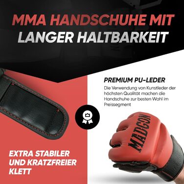Преміум рукавички MADGON для MMA, греплінгу, спарингу, крав мага, муай-тай, боксу, універсальні, чорні/червоні, S, для чоловіків і жінок