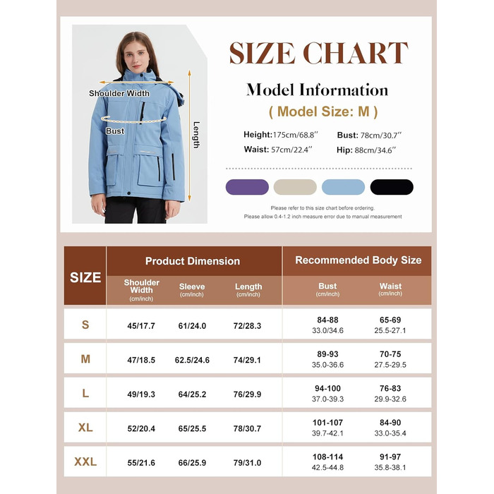 Водонепроникна зимова куртка Voqeen для сноубордингу та лижного спорту з флісовою підкладкою, синього кольору (L)