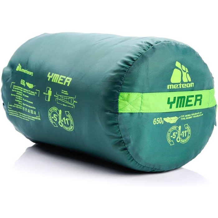 Преміум спальний мішок для дітей Meteor Kinder Schlafsack, літній, ультралегкий, для кемпінгу, комфортний, на 8-12 років, Outdoor, зелений