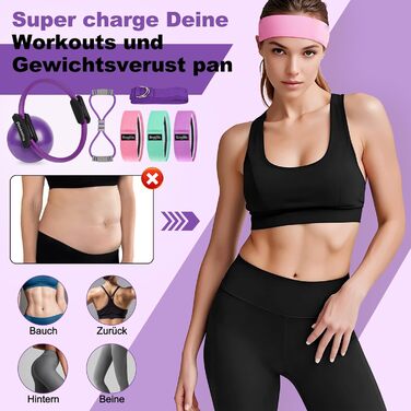 Набір для пілатесу: кільце, фітнес-м'яч, турнік для стегон, еспандер у формі 8, ремінь для йоги та стрейчингу. Фітнес-обладнання для дому. Колір: фіолетовий