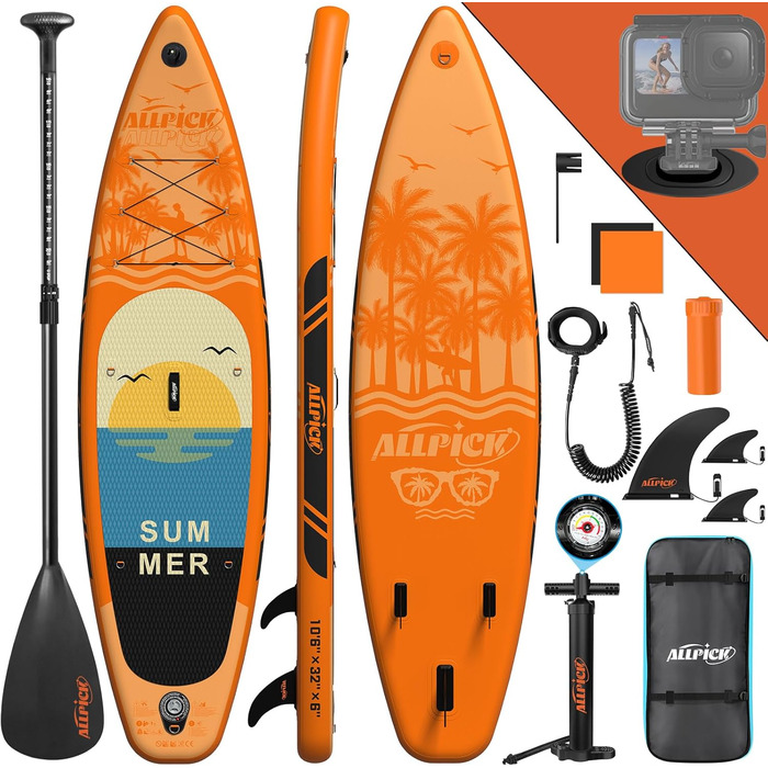 Надувна SUP-дошка ALLPICK Premium з камеротримачем, комплект аксесуарів, регульоване весло, для початківців і досвідчених, до 180 кг
