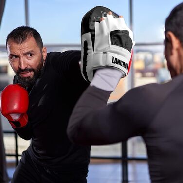 Рукавички для боксу LangRay - 1 пара, з штучної шкіри, для кікбоксингу, MMA, муай-тай, карате (чорно-білі)