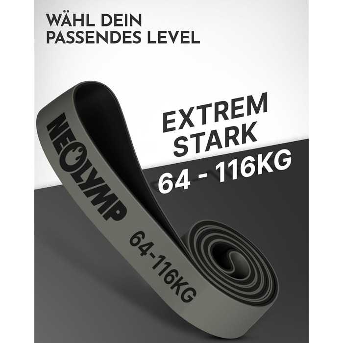 Резистентні гумки Neolymp з натурального латексу з електронною книгою для фітнесу - довгі гумки для силових тренувань, фітнес-гумки, гумки для підтягувань (дуже міцні | 64-116 кг)
