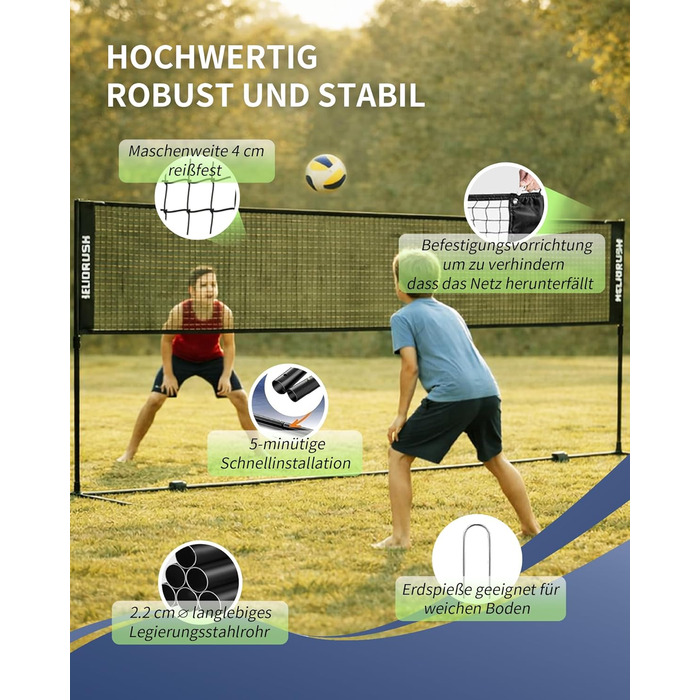 Мережа для бадмінтону та волейболу, регульована висота 3/4/5м, сталевий каркас, HDPE, для саду, пляжу, басейну, тенісу, дітей та дорослих, чорна (400 см)