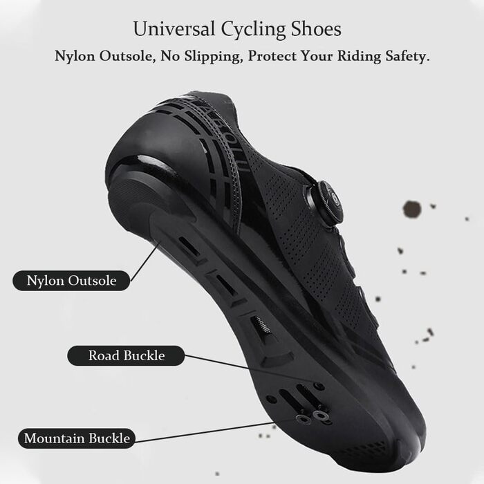 Велотуфлі для жінок та чоловіків, шосейні велотуфлі з клітами, унісекс SPD, для гірського та шосейного велосипедів, сумісні з велотренажерами, для їзди в приміщенні та на вулиці, розміри 36-47 EU, 40 EU, чорні