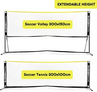 Набір сітки для тенісу, волейболу та бадмінтону BazookaGoal 300x100 см - регульована та складана