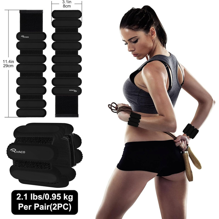 Набір обтяжників для зап'ястя та кісточок RYACO, 2 шт (2x0,5KG), регульовані манжети, для рук, ніг, ходьби, бігу, йоги, пілатесу, аеробіки (чорний)