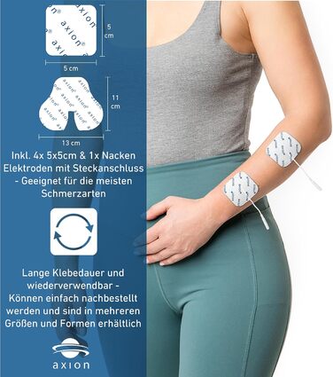 Пристрій TENS Axion STIM-PRO Comfort для терапії болю - 4 електродні накладки 5x5 см | Апарат електростимуляції для зняття болю при артрозі, артриті, болях у шиї, спині, суглобах | Сертифікований медичний продукт