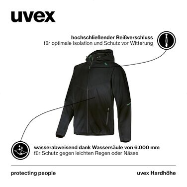 Чоловіча софтшелл куртка uvex Hardhöhe — водовідштовхуюча та дихаюча функціональна демісезонна куртка, чорна, розмір XL