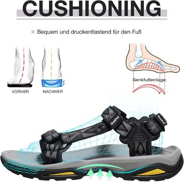 Сандалі жіночі спортивні Trekking Damen Schwarz для активного відпочинку та подорожей, з підтримкою склепіння стопи, чорні, 42 EU
