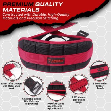 Пояс для присідань TAVIEW з кріпленням до стелажу, для важкої атлетики та пауерліфтингу – підтримка спини, низький профіль, м'яка підкладка на стегнах та передній поверхні стегна, надійна застібка, міцний, зелений (червоний)