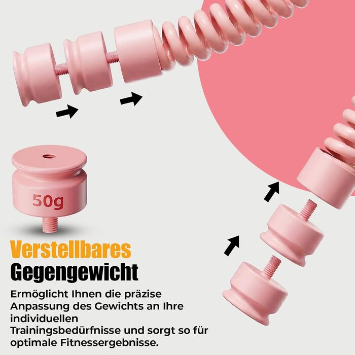 Битва-мотузка без мотузки для домашніх тренувань, ропелесс бітва-мотузки з 4 x 50 г вагами та сумкою для зберігання, важені ропелесс бітва-мотузки для HIIT, силових та кардіо тренувань, рожевий