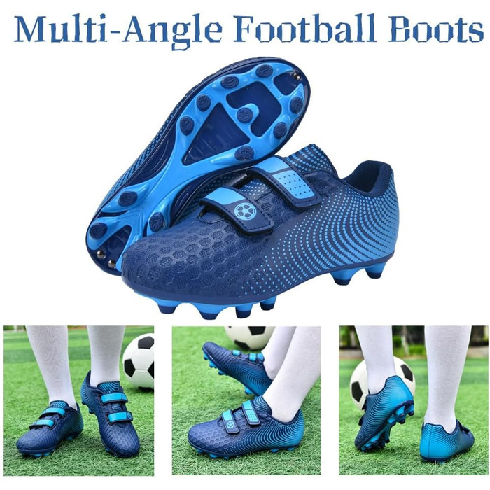 Дитячі футбольні бутси для хлопчиків та дівчаток, бутси з шипами для твердого поля, дитячі футбольні кросівки, спортивне взуття для тренувань та занять на відкритому повітрі, дихаючі, антиковзкі, унісекс, розмір 28-37 (37 EU, блакитні)