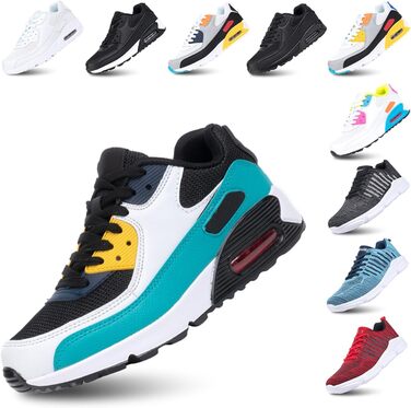 Кросівки для бігу Hitmars: чоловічі та жіночі, з шнурівкою, повітряна подушка, антиковзаючі, комфортні, легкі, для бігу по вулицях, чорно-зелені, розміри EU36-EU47