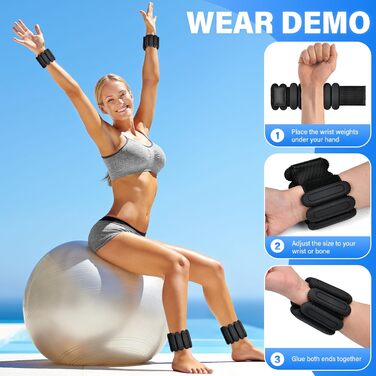 Набір манжет для зап'ястя 2 шт. чорного кольору, 2 * 480г, регульовані вантажні манжети для фітнесу, йоги, аеробіки та силових тренувань