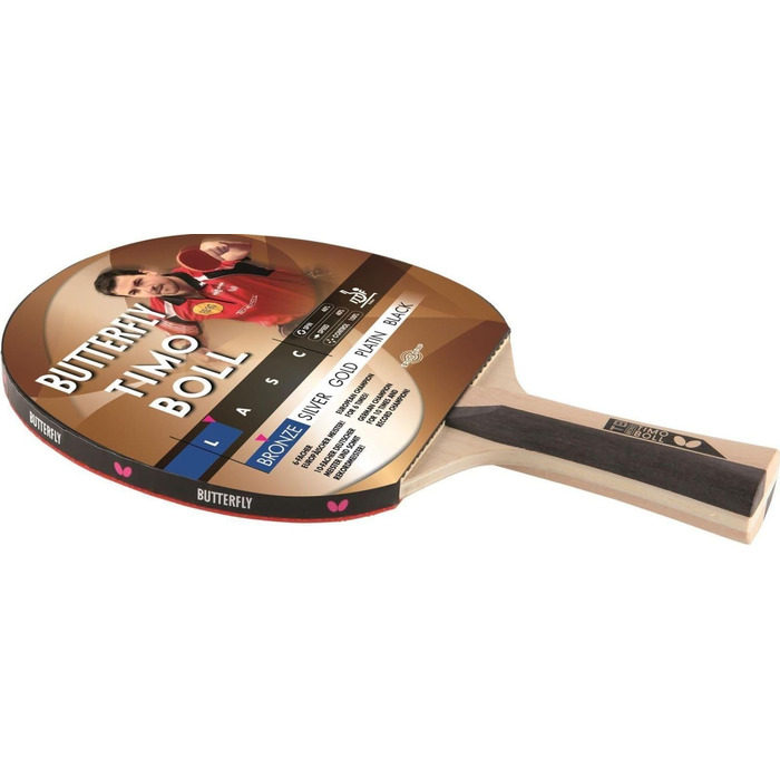 Настільний тенісний набір Butterfly® Timo Boll Bronze: ракетка з ITTF сертифікованим накладом Addoy, дерев'яна ручка, для амбітних любителів, у комплекті 2 футляри DC2 та додаткова ракетка