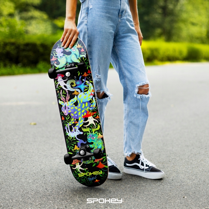 Класичний скейтборд OLLIE зі світловідбиваючим принтом, колеса 92A, підшипники ABEC3, Spokey