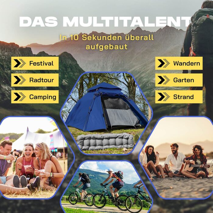 Намет Lumaland Outdoor Kuppelzelt для кемпінгу та подорожей, 2-3 особи, 215x195x120 см, блакитний