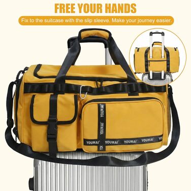 Спортивна сумка для подорожей 65Л з відділенням для взуття та вологих речей, велика сумка для залу, плавання та поїздок (Жовта)