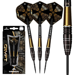 Набір дротиків Mission Darts Crypt 90% вольфрам, чорний і золотий, PVD-покриття, сталевий наконечник, різні стилі та ваги