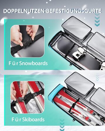 Чохол для сноуборду YOREPEK з колесами, водонепроникний, з 6 кишенями для сноуборду та лиж, розширюваний, 170 см, для подорожей літаком (Світло-блакитний)