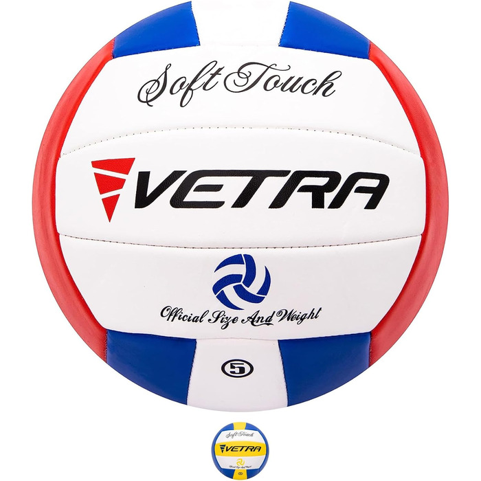 М'яч для волейболу VETRA, розмір 5, м'який на дотик, для пляжу, вулиці, спортивної зали, блакитний/червоний/білий