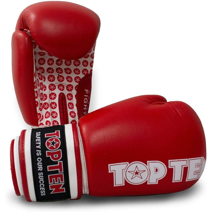 Боксерські рукавички TOP Ten Fight 10 унцій, червоно-білі, для кікбоксингу, різні кольори