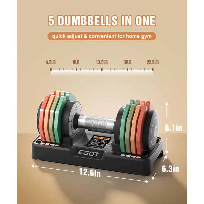 Регульовані гантелі, набір 2 шт., 5.7-25 кг, 5-в-1, набір гантелей з неслизьким грифом та кольоровими дисками для дому, спортзалу, вантажна система 10.2 кг за пару