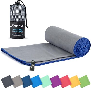Рушник Fit-Flip з мікрофібри - компактний, швидковисихаючий, для спорту, подорожей, пляжу - 70x140см та 100x200см (сірий, темно-синій)