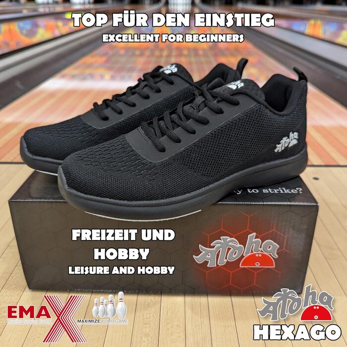 Жіноче/Чоловіче/Юнацьке взуття для боулінгу Aloha HexaGo – для правші та лівші, чорний, 38 EU