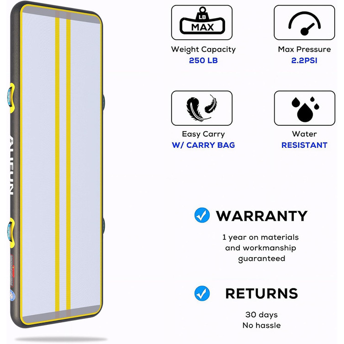 ALIFUN Килимок для гімнастики та акробатики ALIFUN Air Matte Track, надувний, 2м/3м/4м/6м, висота 10/20см, з насосом, для дому, фітнесу, тренувань, черлідингу, басейну (Чорно-жовтий, 400*100*15см)