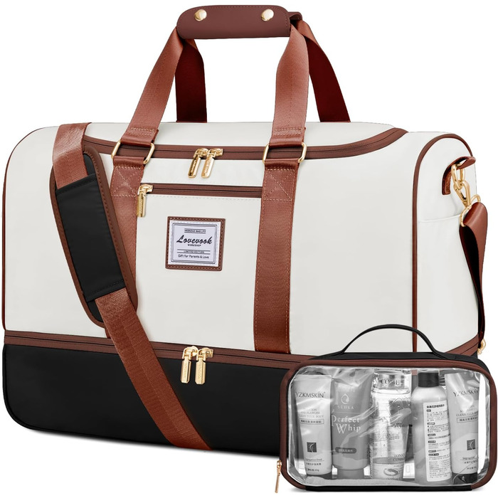 Сумка-валіза LOVEVOOK 37L, 3-в-1: валіза, сумка для пологів, спортивна сумка. Водостійка, з відділенням для взуття та мокрих речей. Підходить для подорожей, спорту, відпустки. (M, Бежево-чорно-коричневий)