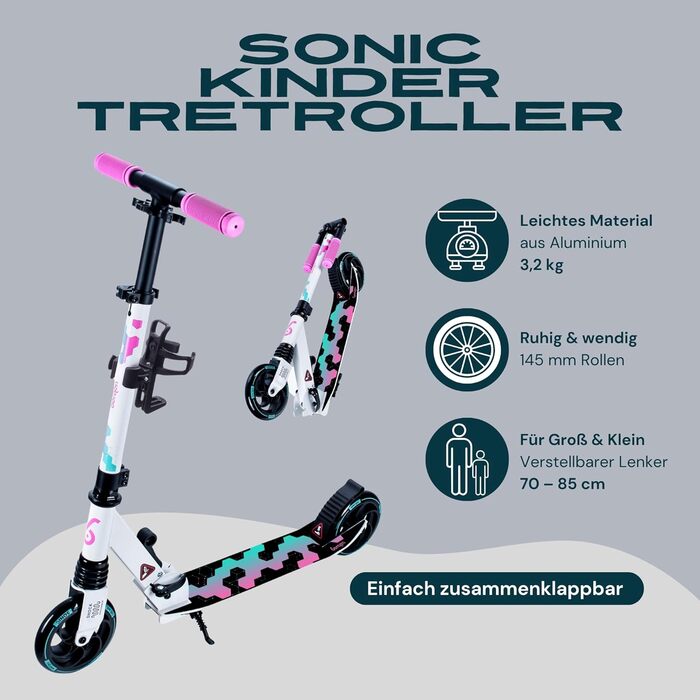 Самокат міський Bergen City Scooter Sonic - алюмінієвий, складаний, колеса PU 145мм, амортизатор, гальмо заднє, регулювання висоти, для дітей від 5 років, легкий